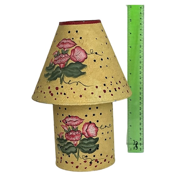 Vintage Hand Painted Galvanized Metal Jar Candle Lamp Yellow Floral 2000 - Picture 7 of 16
